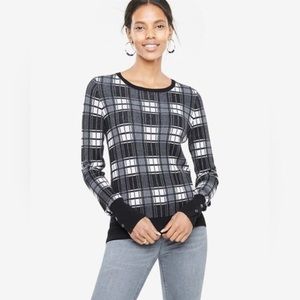 Ann Taylor Black/White Plaid Sweater S